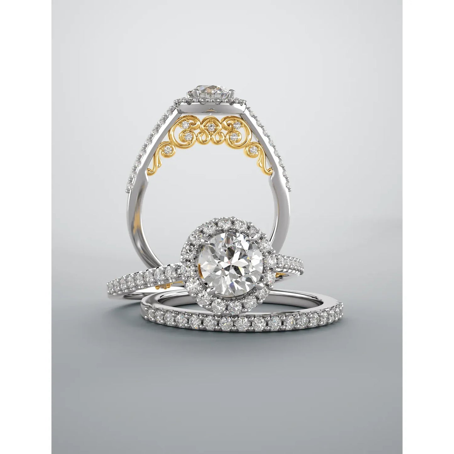 14K White & Yellow 6.5 mm Round 3/8 CTW Semi-Set Engagement Ring