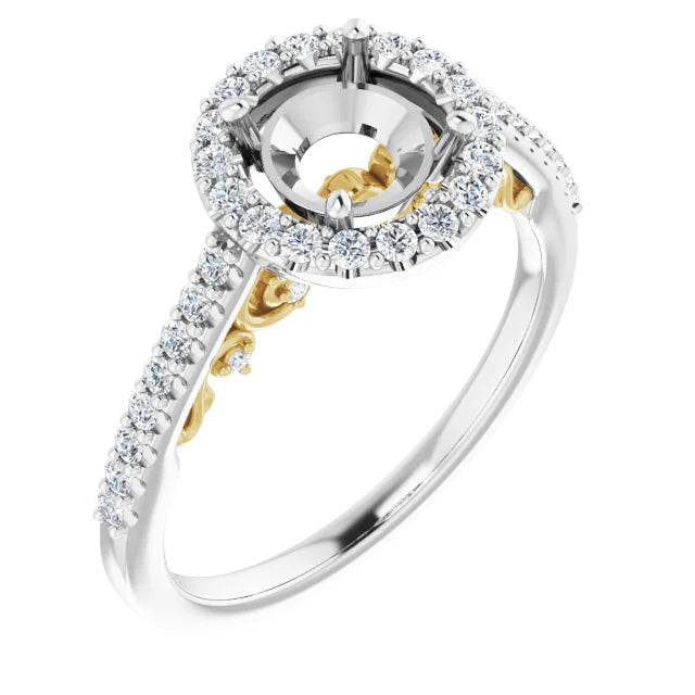14K White & Yellow 6.5 mm Round 3/8 CTW Semi-Set Engagement Ring