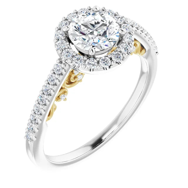 14K White & Yellow 6.5 mm Round 3/8 CTW Semi-Set Engagement Ring