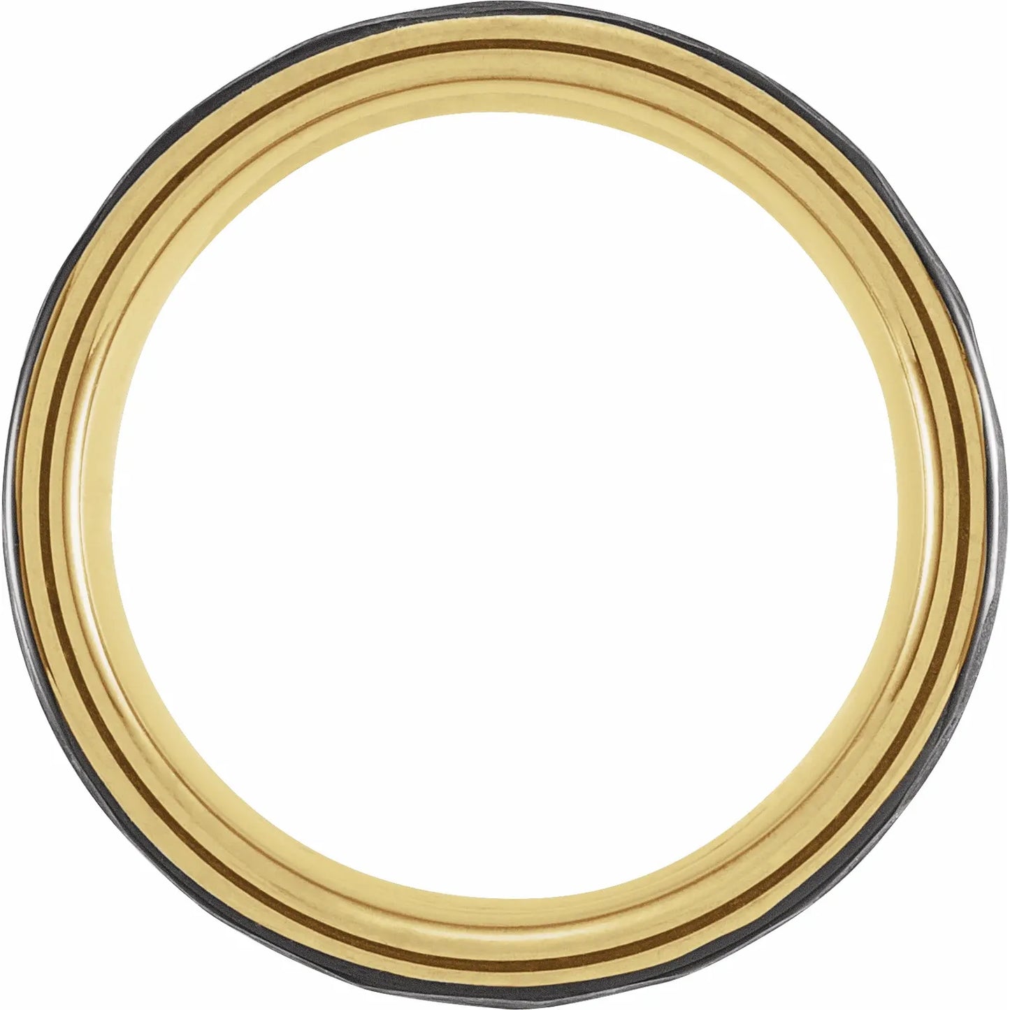 Black & 18K Yellow Gold PVD Tungsten 8 mm Grooved Band With Hammer Finish